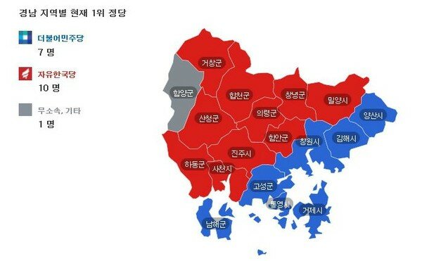 2018년 지방선거 경남 기초단체장 당선 현황/Daum