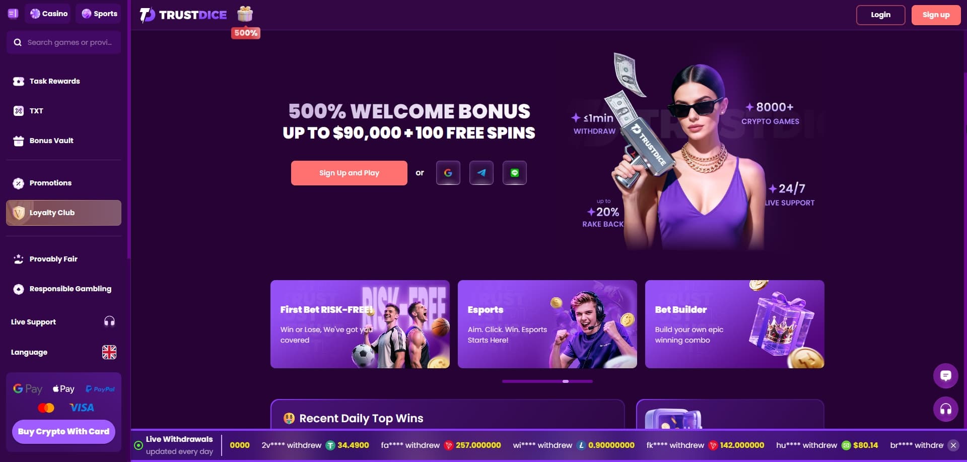 Trust Dice 홈페이지